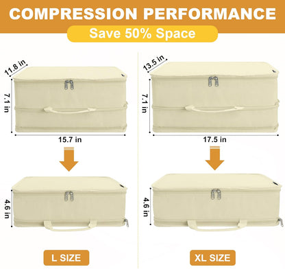 Extra Large Compression Packing Cubes for Travel Essentials, 2 Set Expandable Travel Cubes for Packing Bags Suitcase Organizer, Beige