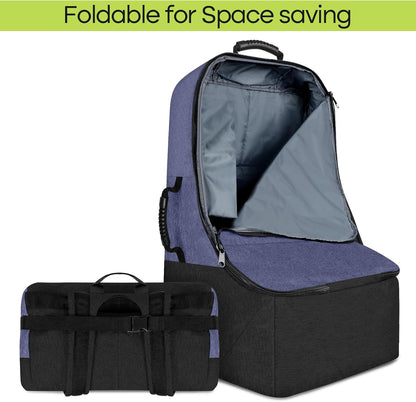 Padded Car Seat Travel Bag for Airplane, Heavy Duty Backpack for Air Travel, Water-Resistant Carrier with Shoulder Strap, Fits Most Car Seats (Blue+Black)