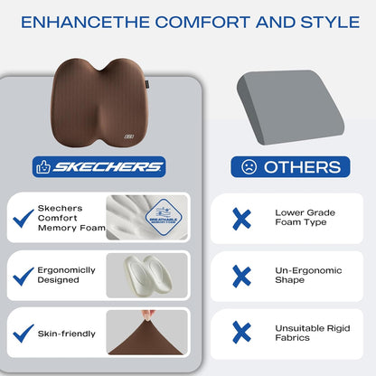Skechers Memory Foam Seat Cushion,Ribbed Fabric Office Chair Cushion for Tailbone Pain Relief,Butt Pillow for Office Chair,Car Seat Cushion,Long Sitting Office Workers,and Car Drivers,Brown
