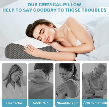Memory Foam Cooling Bed Pillows for Sleeping, Ergonomic Cervical Pillow for Neck and Shoulder Pain Relief, Adjustable Cold Pillow,with Pillowcase（Grey）