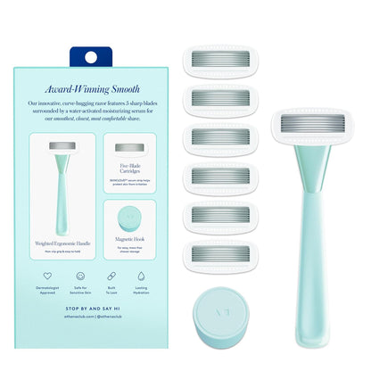 Women's Razor Shave Kit, 1 Mint Razor Handle + 6 Blade Refills