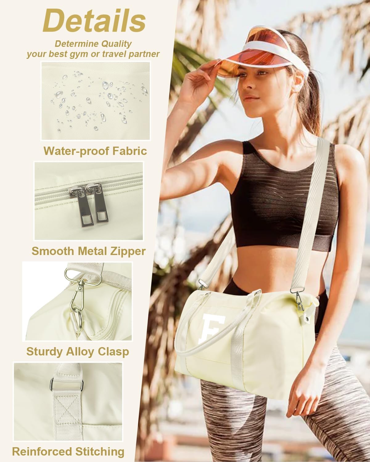 Initial Travel Duffel Bag Sports Gym Bag for Kids Teen Birthday Gifts,Beige Personalized Weekender Bag Carry On Dance Bags for Women Men,Waterproof Monogram Overnight Bag with Trolley Sleeve(Letter F)