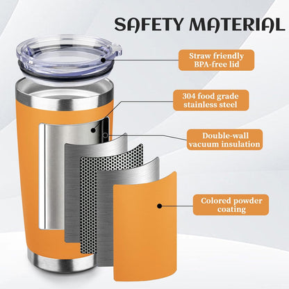 StarSpeed 20oz Tumbler Bulk with Lid, Stainless Steel Insulated Tumblers Double Wall Vacuum Insulated Travel Mug, Powder Coated Coffee Cups for Hot and Cold Drinks(Orange,6)