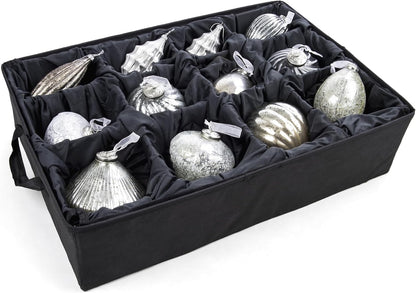 TreeKeeper Stack & Lock™ Adjustable Christmas Ornament Storage Box Holds 48 Ornaments up to 6 Inches Tall by Any Width/Length, 2 Removable Trays with Moving Dividers