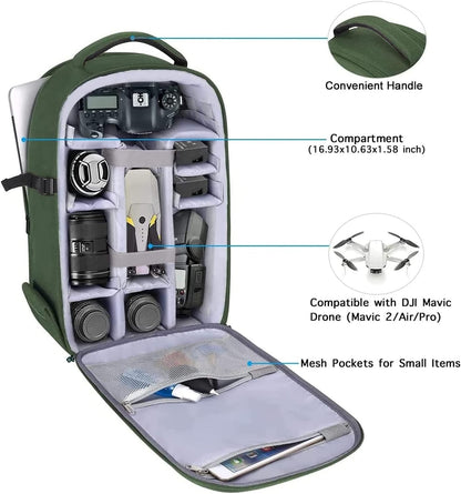 MOSISO Camera Backpack, DSLR/SLR/Mirrorless Photography Camera Bag 15-16 inch Waterproof Hardshell Case with Tripod Holder&Laptop Compartment Compatible with Canon/Nikon/Sony, Army Green