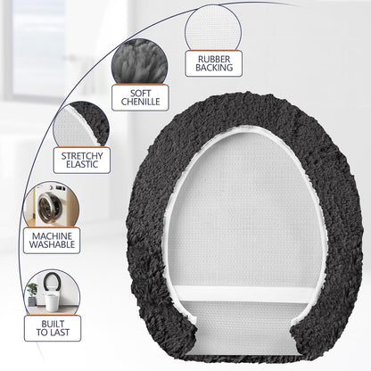 Microfiber Elongated Toilet Seat Cover 19.5"x 15" Machine Washable Solid Toilet Lid Cover Adjustable Rubber Backing Fits Most 18-19.5" L x 14-16" W Elongated Toilet Seat