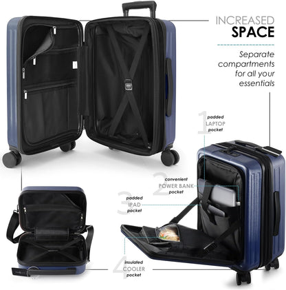 22 Inch Carry On Luggage 22x14x9 Airline Approved, Carry On Suitcase with Wheels, Hard-shell Carry-on Luggage, Durable Luggage Carry-On, Navy Small Suitcase with Cosmetic Case