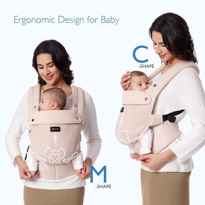 Momcozy Breathable Mesh Baby Carrier, Ergonomic and Lightweight Infant Carrier for 3-24 Months with Enhanced Lumbar Support, All Day Comfort for Hands-Free Parenting, Air Mesh-Pink