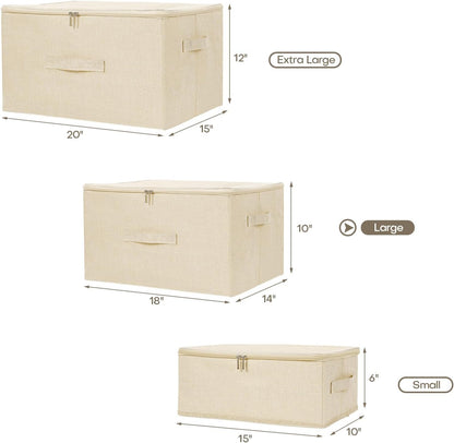 ANMINY 2PCS Storage Bins with Zipper Lids 51.9 Qt Lidded Fabric Storage Boxes Baskets Cubes with Handles Collapsible Washable Cotton Linen Closet Shelf Clothes Organizer - Beige, Extra Large