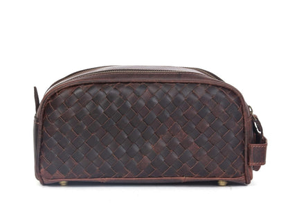 10" Premium Leather Toiletry Travel Pouch With Waterproof Lining | King-Size Handcrafted Vintage Dopp - Kit ~ Gift for Father's Day By Aaron Leather Goods (Wheat Brown)