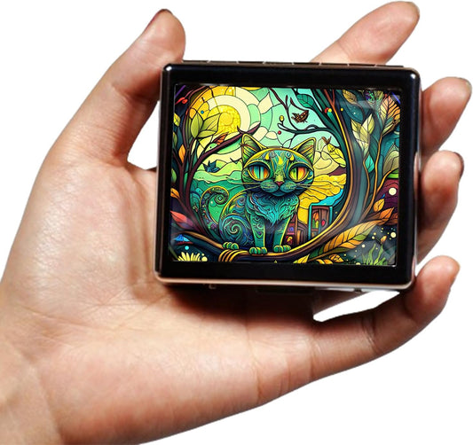 Silver Vintage Pill Box 7 Day Metal Pill Box with Mirror and 8 Compartments Cute Travel Pill Organizer for Purse (Stained Glass Cat)