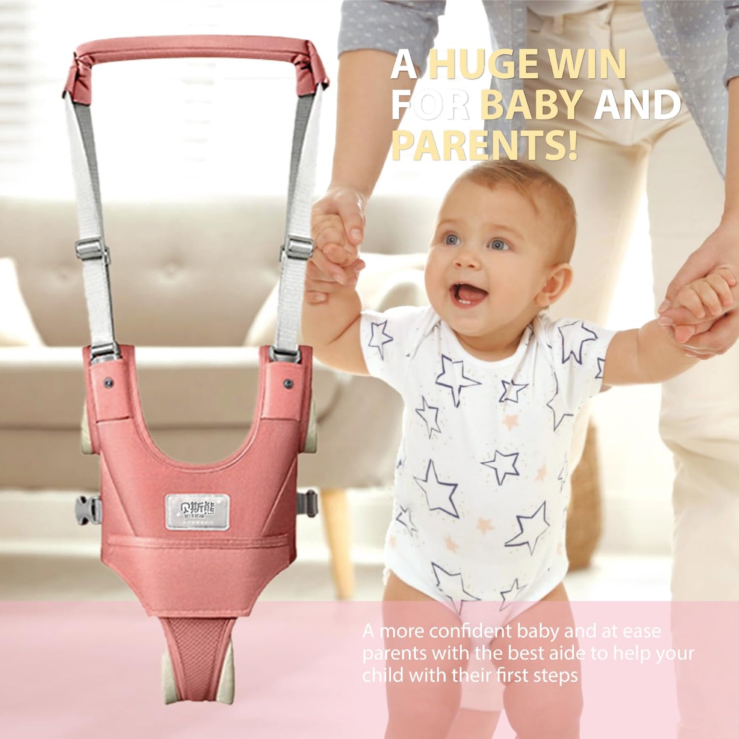 Baby Walking Harness-Handheld Assistant Belt- Toddler Infant Walking Aid for Trainer & Support 7-24 Month Old (All Seasonr-Pink-1819)