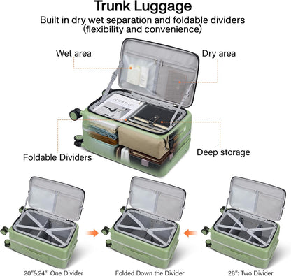Hanke 20 Inch Carry On Luggage with Cup Holder and Charge,Top Opening Hard Shell Suitcases with Wheels and Dividers,Aluminum Frame Trunk Luggage Small Suitcase with Lock for Travel,Bamboo Green