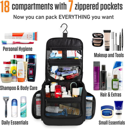 VENTURE 4TH Hanging Travel Toiletry Bag for Women & Men - Travel Organizer with Expandable Compartments & Removable Clear Pouch for Toiletries (Black)