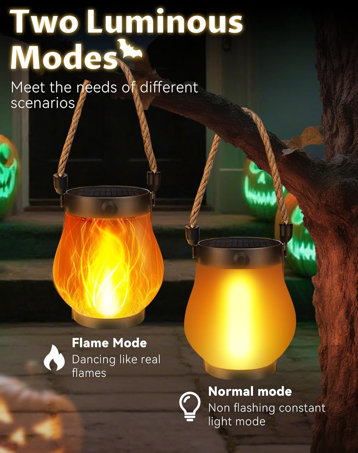 Kaliqo Solar Lantern Outdoor Lights - Official, Waterproof Kaligo Solar Flame Lights Hangable with Dancing Flame, Hemp Rope Hanging Flame Lanterns,Dual Charging Modes, Smokeless (5pcs)