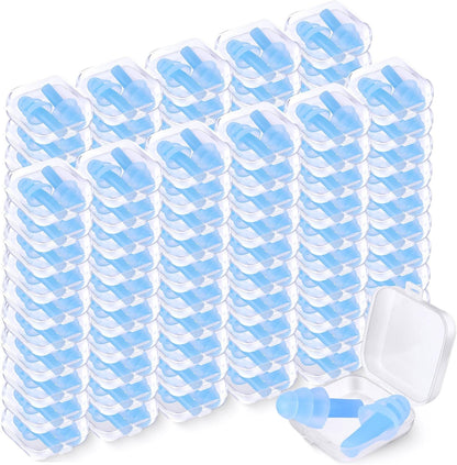 TrelaCo 100 Pairs Ear Plugs Bulk, NRR 29dB Reusable Silicone Ear Plugs with Plastic Cases Soft Foam for Sleeping Noise Cancelling for Concerts Shooting Swimming Noise Reduction(Light Blue)