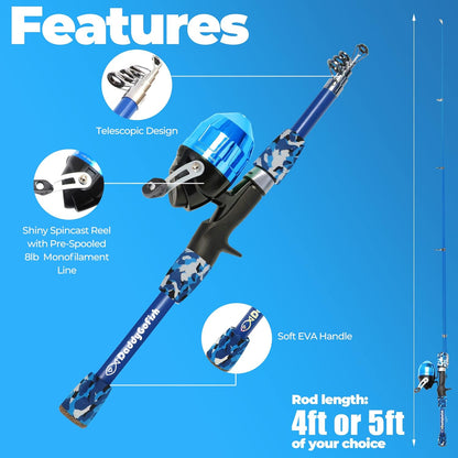 DaddyGoFish Kids Fishing Pole - Rod Reel Combo Tackle Box Starter Set - First Year Small Gear Kit for Boys Girls Toddler Youth Age Beginner Little Children