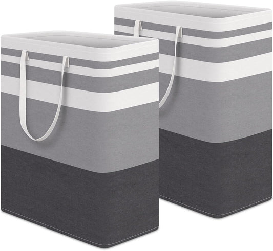 HomeHacks 2-Pack Large Laundry Basket, Waterproof, Freestanding Laundry Hamper, Collapsible Tall Clothes Hamper with Extended Handles for Clothes in The Dorm and Family Gradient Grey, 125L