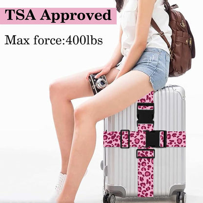 Leopard Luggage Straps for Suitcases TSA Approved, Luggage Identifiers for Suitcase, Adjustable Suitcase Strap for Baggage Security with Cute Patten, Travel Necessary Accessories (2Pack)