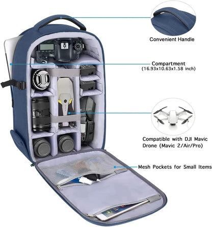 MOSISO Camera Backpack, DSLR/SLR/Mirrorless Photography Camera Bag 15-16 inch Waterproof Hardshell Case with Tripod Holder&Laptop Compartment Compatible with Canon/Nikon/Sony, Steel Blue