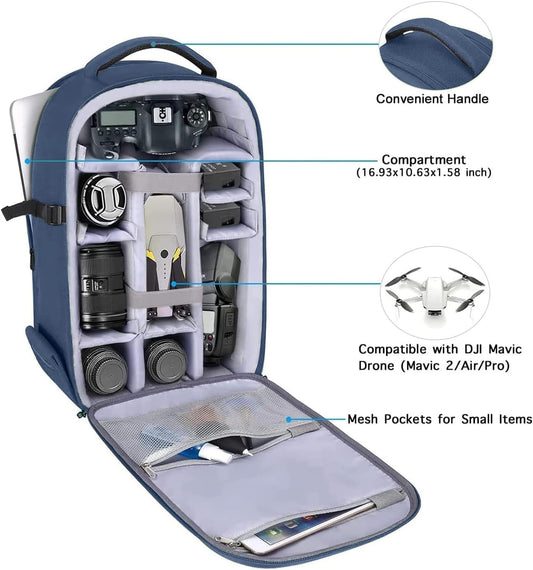 MOSISO Camera Backpack, DSLR/SLR/Mirrorless Photography Camera Bag 15-16 inch Waterproof Hardshell Case with Tripod Holder&Laptop Compartment Compatible with Canon/Nikon/Sony, Steel Blue