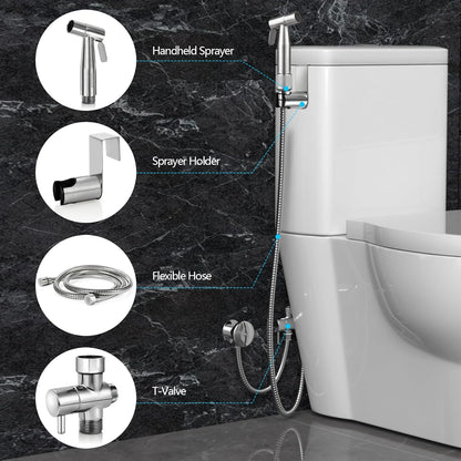 Bidet Sprayer for Toilet with Adjustable Water Pressure, Handheld Bidet Sprayer Kit- Stainless Steel（Don't‌ Use Teflon Tape for Installation）