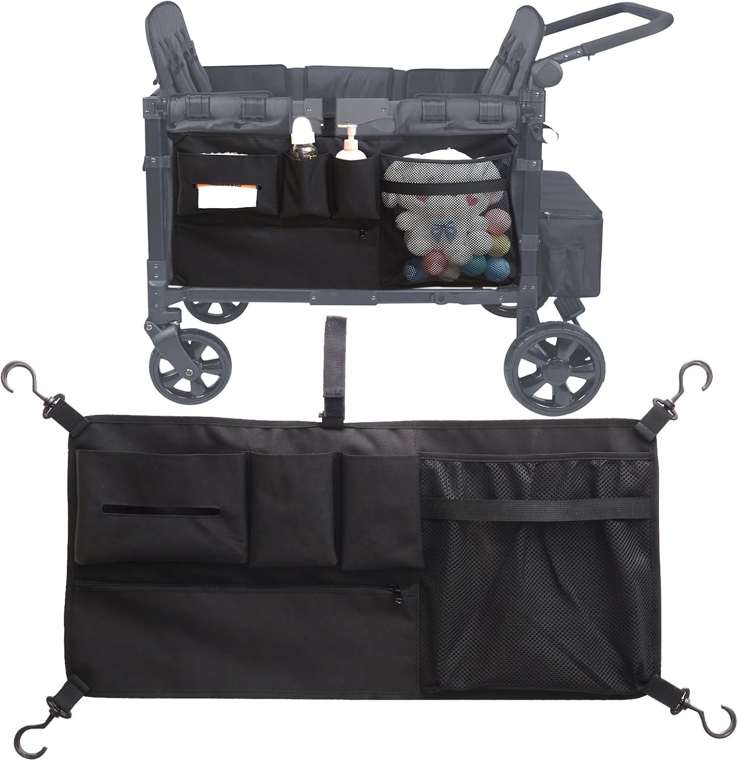 Stroller Wagon Cargo Net for WONDERFOLD Wagon Accessories (Compatible with All W-Series Models), Foldable Mesh Cargo Nets Organizer Bag with Sorting Pockets for Large Storage Space