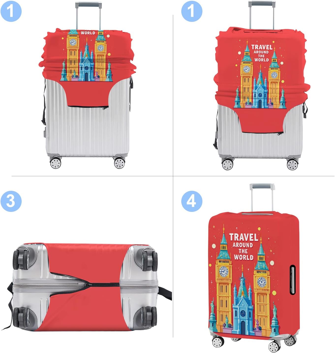 Luggage Cover Washable Suitcase Protector Anti-Scratch,Stretchable Fit for 20-34Inch Luggage Durable Travel Bag Cover with Zipper Closure (London-2, M(fits 24-26Inch suitcase))