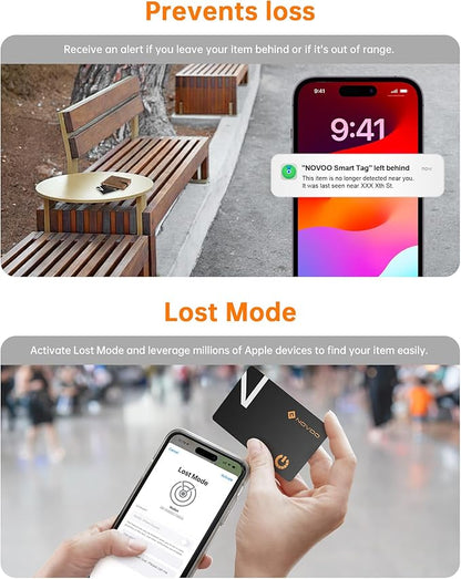 NOVOO Air Locator Tag (iOS Only) Wallet Tracker Card with Apple Find My, Smart Card Bluetooth Tracker, 6 Years Battery, IP68 Waterproof, 1.6mm Keys Finder and Item Locator for Keys, Bags, Passport