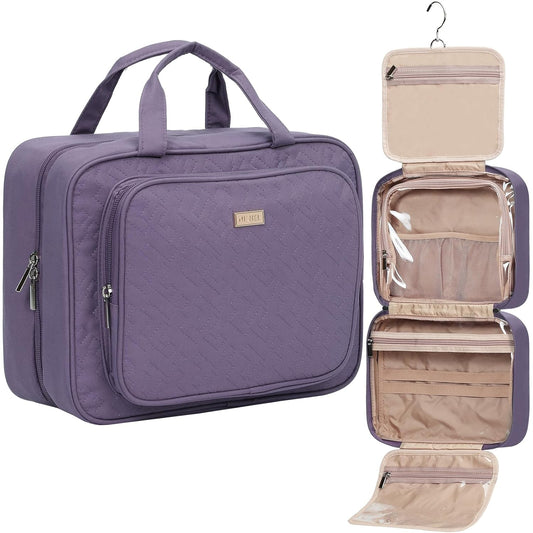 NISHEL Travel Toiletry Bag for Women Large Capacity, Makeup Essentials Organizer, Hanging Case for Accessories, Cosmetics, Purple