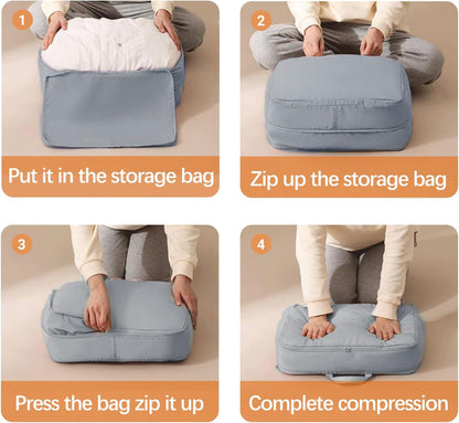 XL Ultra Space Saving Bags self compression organizer bags space saver bag for comforters Storage bag organizer for blankets bedding clothes (Blue-1PCS)