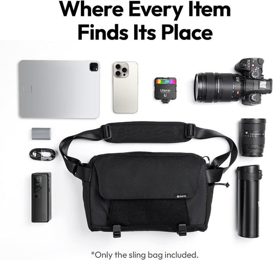 ULANZI BP11 8L Camera Sling Bag with Tripod Holder for Men Women, Lightweight Splash-proof DSLR/Mirrorless Anti-Theft Crossbody Bag for Travel Hiking Photography Customizable Front Pocket Camera Bag