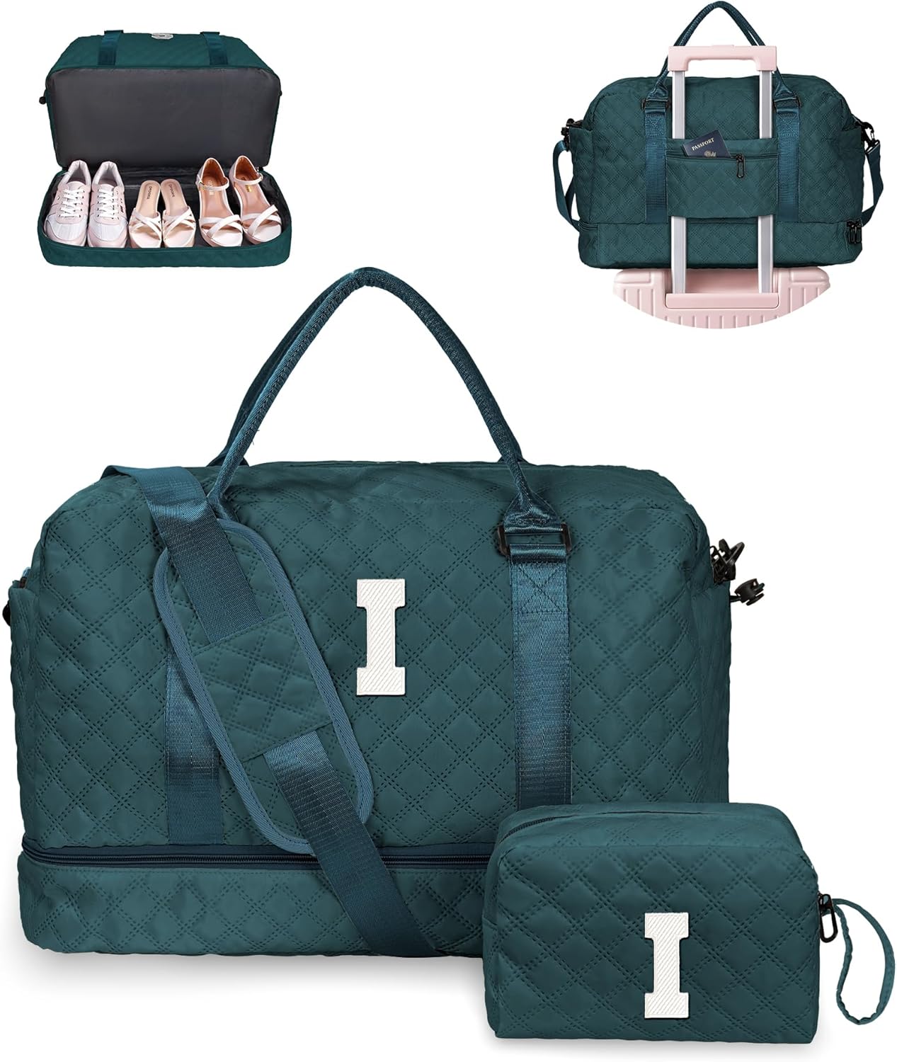 Gifts for Women-Initial Kids Duffel Bags with Shoe Compartment, Women Weekender Bag, Monogram Overnight Bag for Women, Letter Travel Bag with Makeup Bag Bride Gifts Birthday Gift (Letter I)