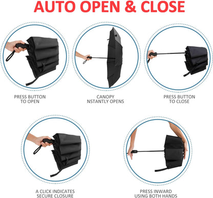 Liberty Imports 3 Pack Windproof Travel Rain Umbrellas - Compact, Light, Automatic, Strong and Portable - for Men and Women