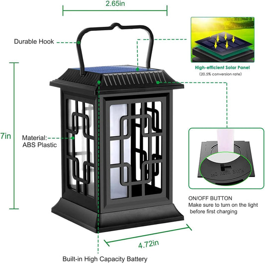 Solar Lanterns Outdoor Waterproof Hanging Solar Lanterns Garden Lights Solar Powered Flame Lights LED Lights for Patio Pathway Deck Yard (2 Pack)