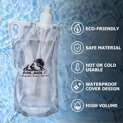 1L Hiking Collapsible Water Bottles, 6-Pack 33OZ BPA-Free Foldable Backpacking Water Bottle for Travel Camping Hiking