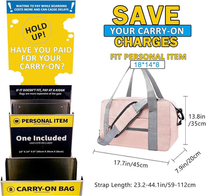 For Spirit Airlines Personal Item Bag 18x14x8 in Underseat Carry-on Luggage foldable Travel Duffle Bag for Airplanes(30L, Pink)
