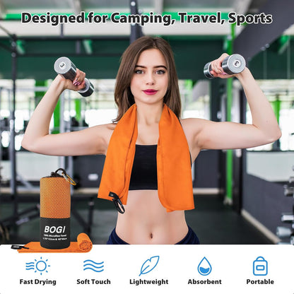 BOGI Microfiber Travel Sports Towel-Quick Dry Towel, Soft Lightweight Microfiber Camping Towel Absorbent Compact Travel Towel for Camping Gym Beach Yoga Swimming Backpacking (S:16''x32'',2Pcs-Orange)