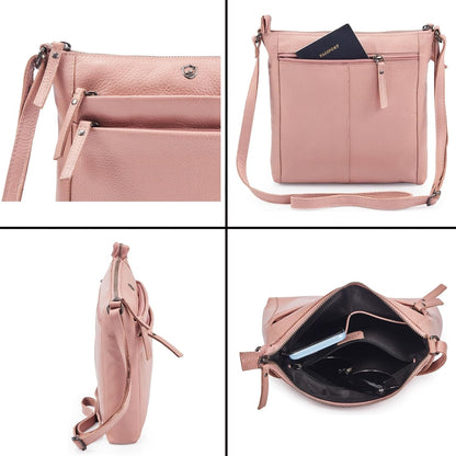 Small Soft Genuine Leather Crossbody Purse Women’s Sling Crossover Shoulder Travel Handbag with Triple Zipper