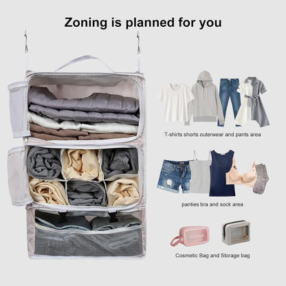 TABITORA Travel Portable Hanging Shelves Closet Organizer Packing Luggage Storage with Multifunctional and Foldable Invisible Compartment,Lightweight, for Suitcase, RV,Closet…Pink,XXL