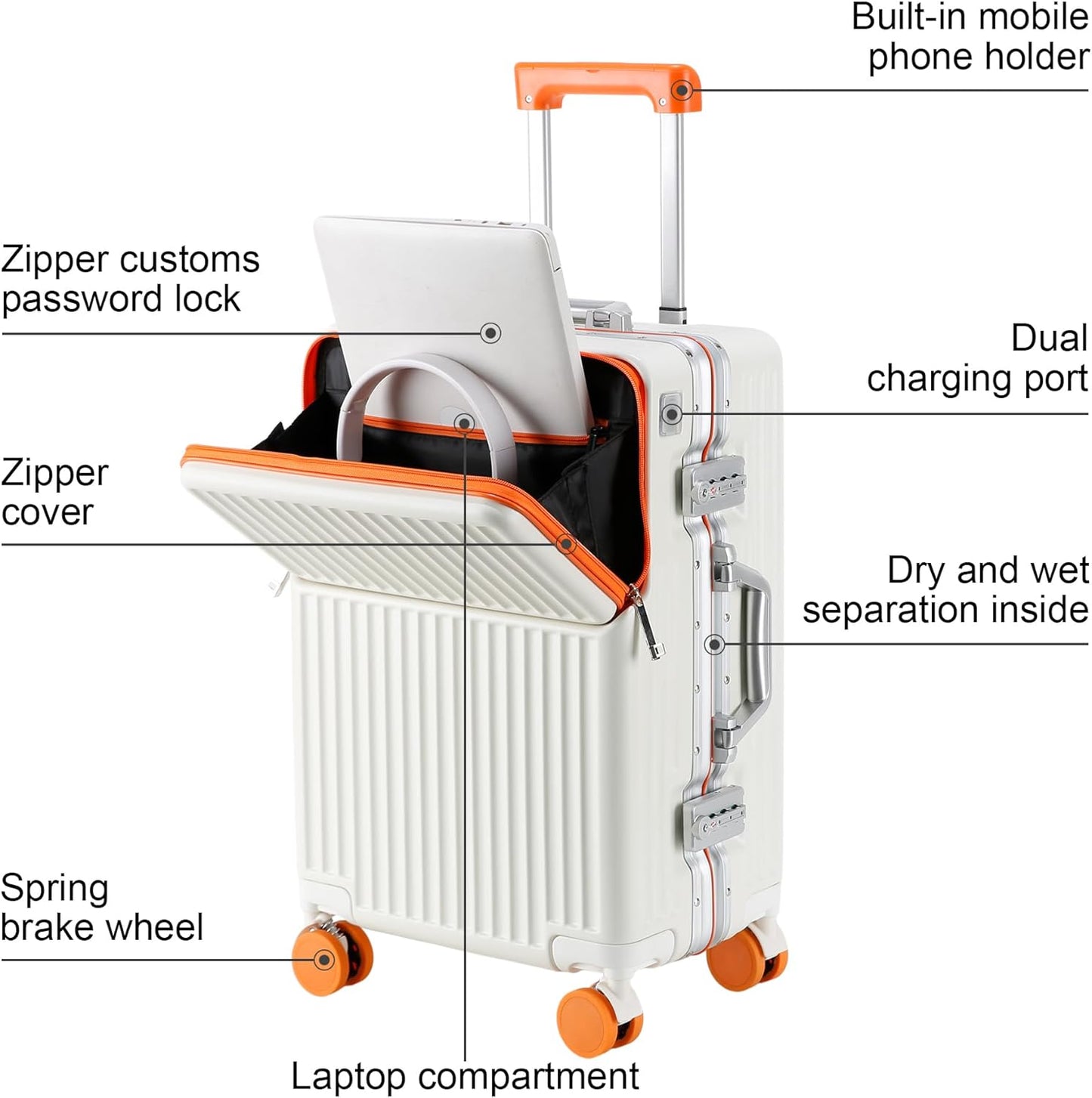 Hard Shell Luggage 26 Inch Travel Luggage, Carry-On Luggage Spinner TSA with Lid, PC+ABS Aluminum Frame，Lightweight Travel Luggage 20'' 24'' 26'' Carry-On (orange, 26 inch)