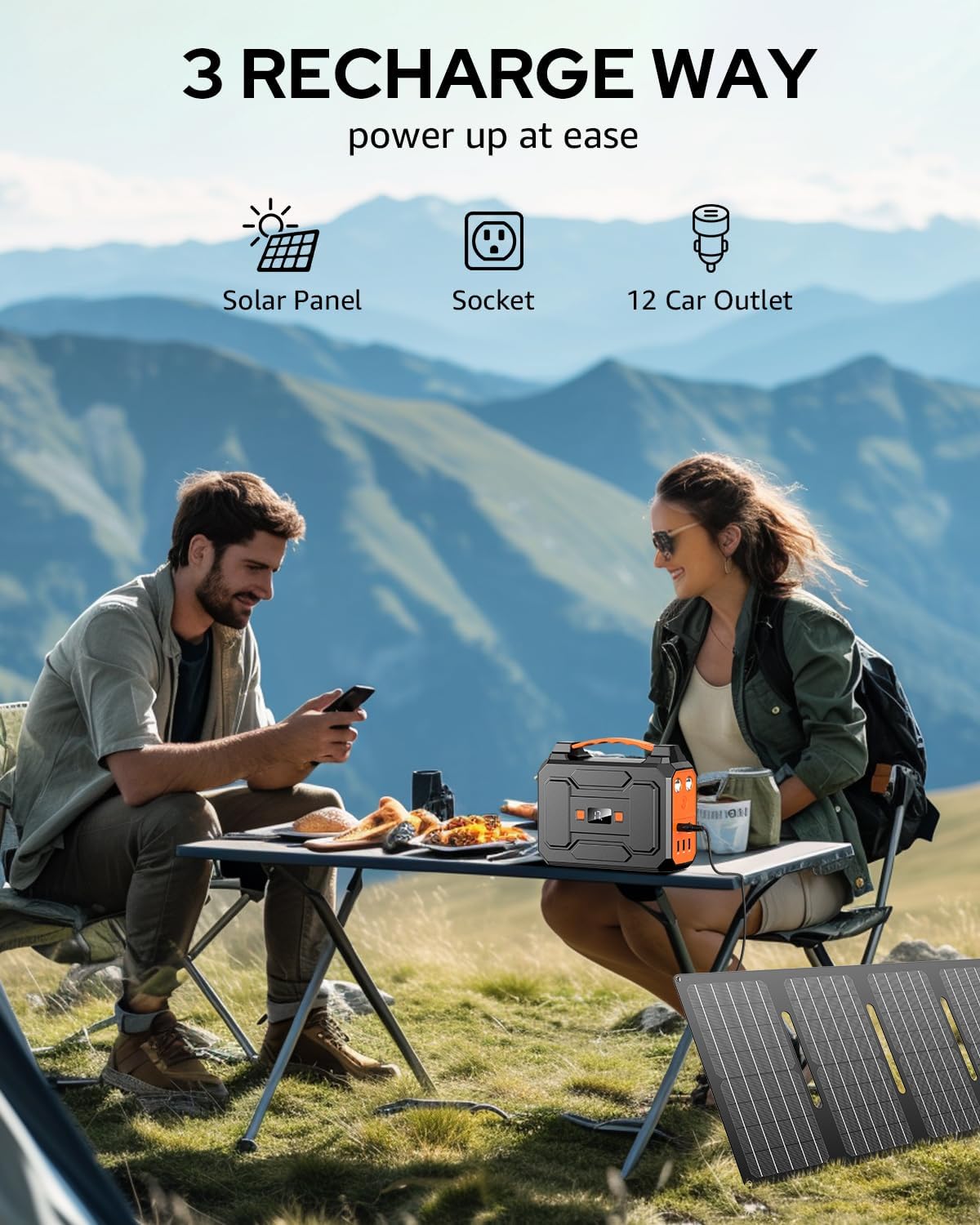 Apowking Portable Power Station Bank 200W Peak(100W Rated),146Wh Solar Powered Power Bank with 2 AC Outlet 110V,39600mAh Power Bank Lithium Battery Pack for Home Outdoor Camping Emergency