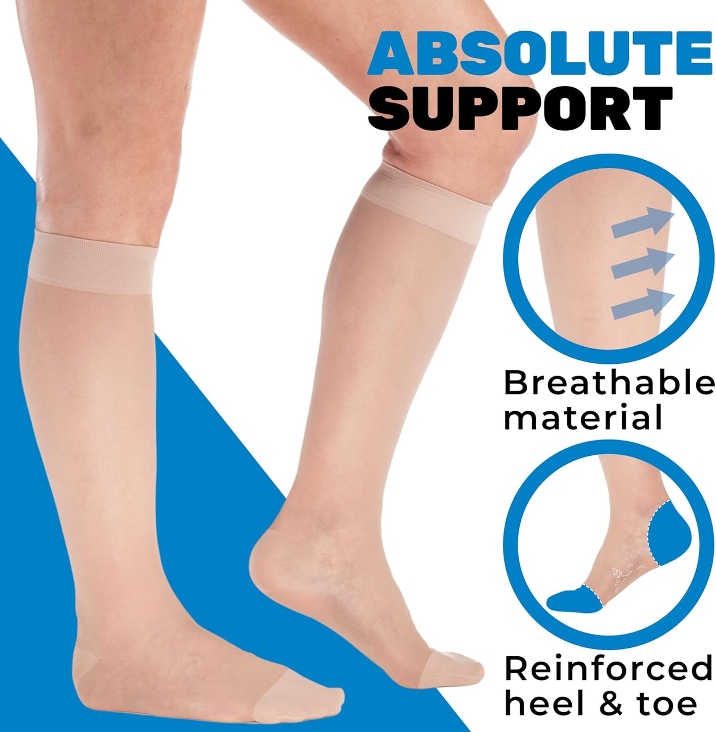 (3 Pairs - Closed Toe) Made in USA - Compression Socks for Women 15-20mmHg - Sheer Compression Knee High Stockings for Post Surgery, Pregnancy, Arthritis, Edema - Natural, Large - A101NA3-3