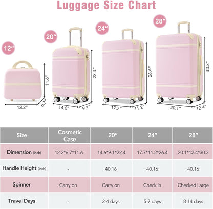 Merax Luggage Set 3 Piece Suitcase Set with Cosmetic Case Expandable Spinner Wheels Vintage Luggage Sets(Light Pink,20"+24"+28")