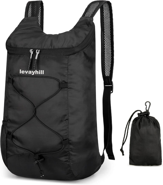 16L Hiking Daypack Lightweight Foldable Travel Backpack Water Repellent Camping Outdoor Packable Easy Carry-on Bag (Black)