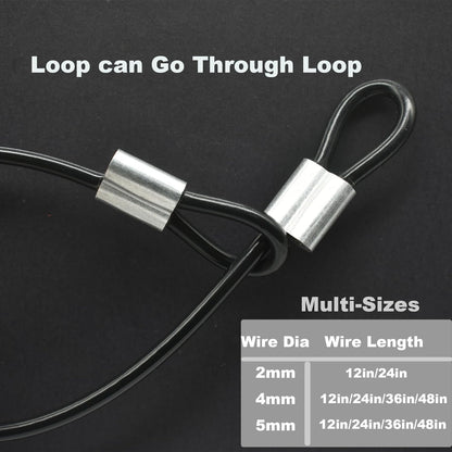 5 Pcs 4mm Wire 36 inch Vinyl Coated Stainless Steel Cable with Loops Short Wire Rope Lanyard Lock Security Chain Link for Outdoor Gates, Black(4mm x 36inch)
