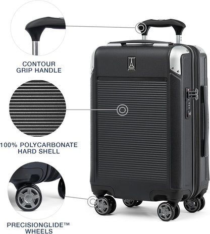 Travelpro Platinum Elite Hardside Expandable Carry on Luggage, 8 Wheel Spinner, TSA Lock, Hard Shell Polycarbonate Suitcase, Shadow Black, Compact Carry on 20-Inch