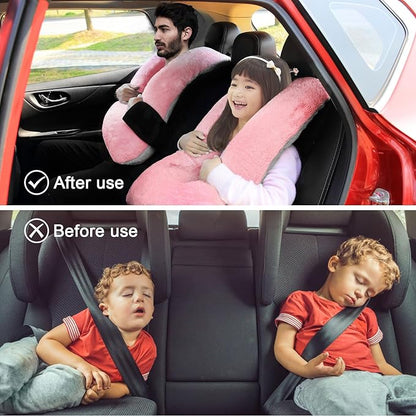 Travel Pillow, Travel Pillow for Kids, Sleeper Hold Pillow Travel, Removable U-Shaped Pillow for Adults and Children to Support Head and Body in The Back Seat of Long Car Trips (Pink and Gray)