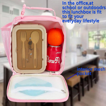 FlowFly Kids Lunch box Insulated Soft Bag Mini Cooler Back to School Thermal Meal Tote Kit for Girls, Boys, Pink
