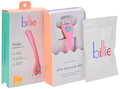 Billie Razors for Women Shave Kit with Women’s Razor, 4 x 5-Blade Razor Refills, Magnetic Holder - Cool Blue and Malibu